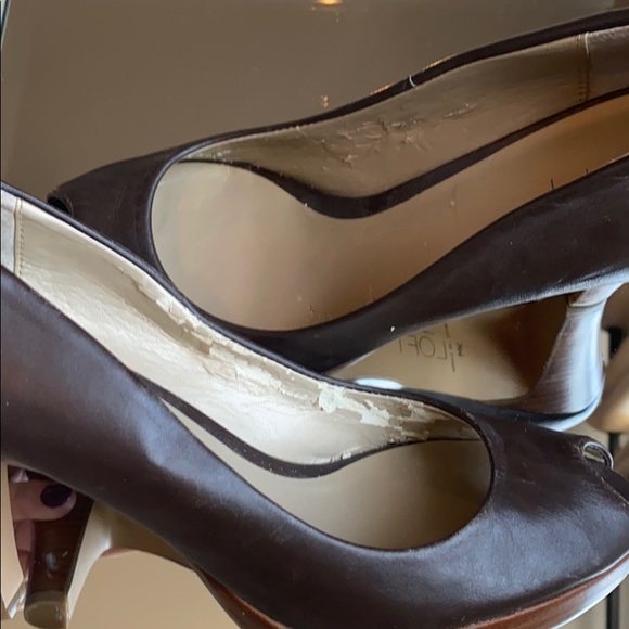 Ann Taylor Loft Brown Peep Toe Wood Heel - Picture 8 of 8